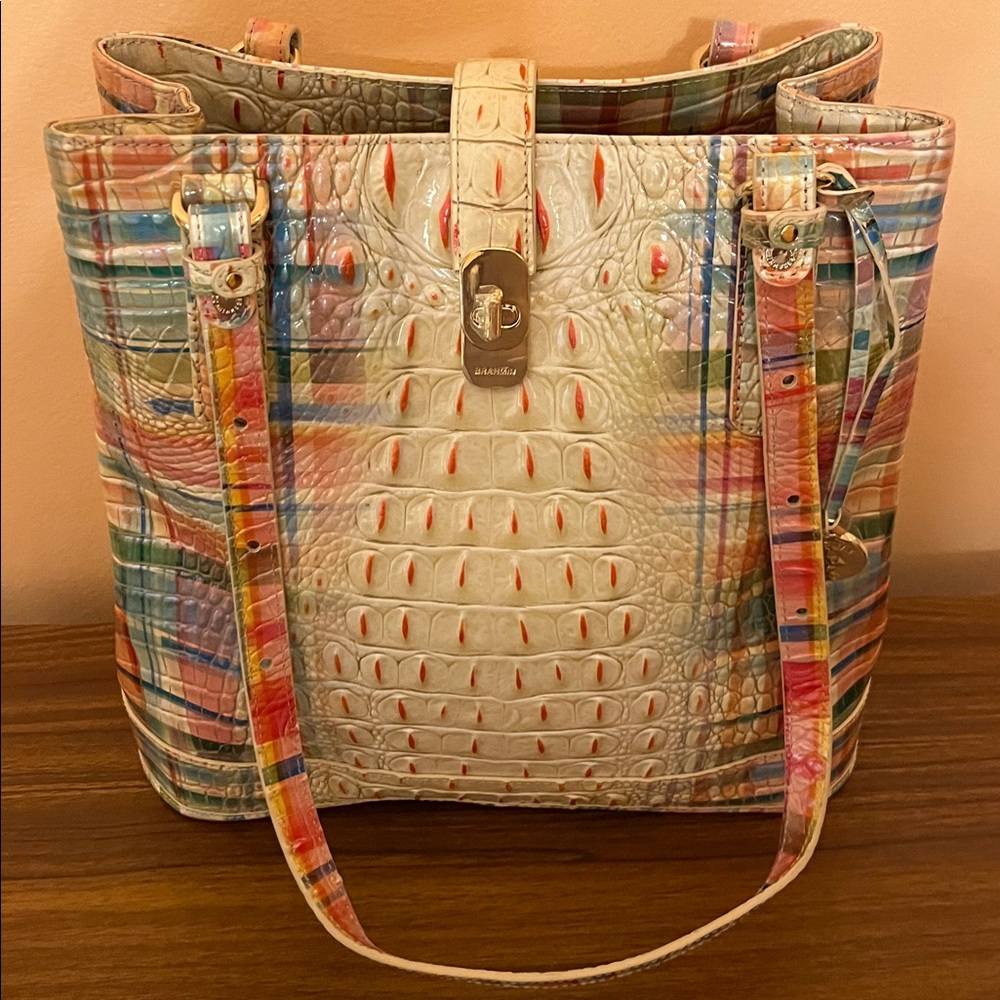 NWT BRAHMIN Colorful Crocodile Embossed Tote Bag - Picture 3 of 6